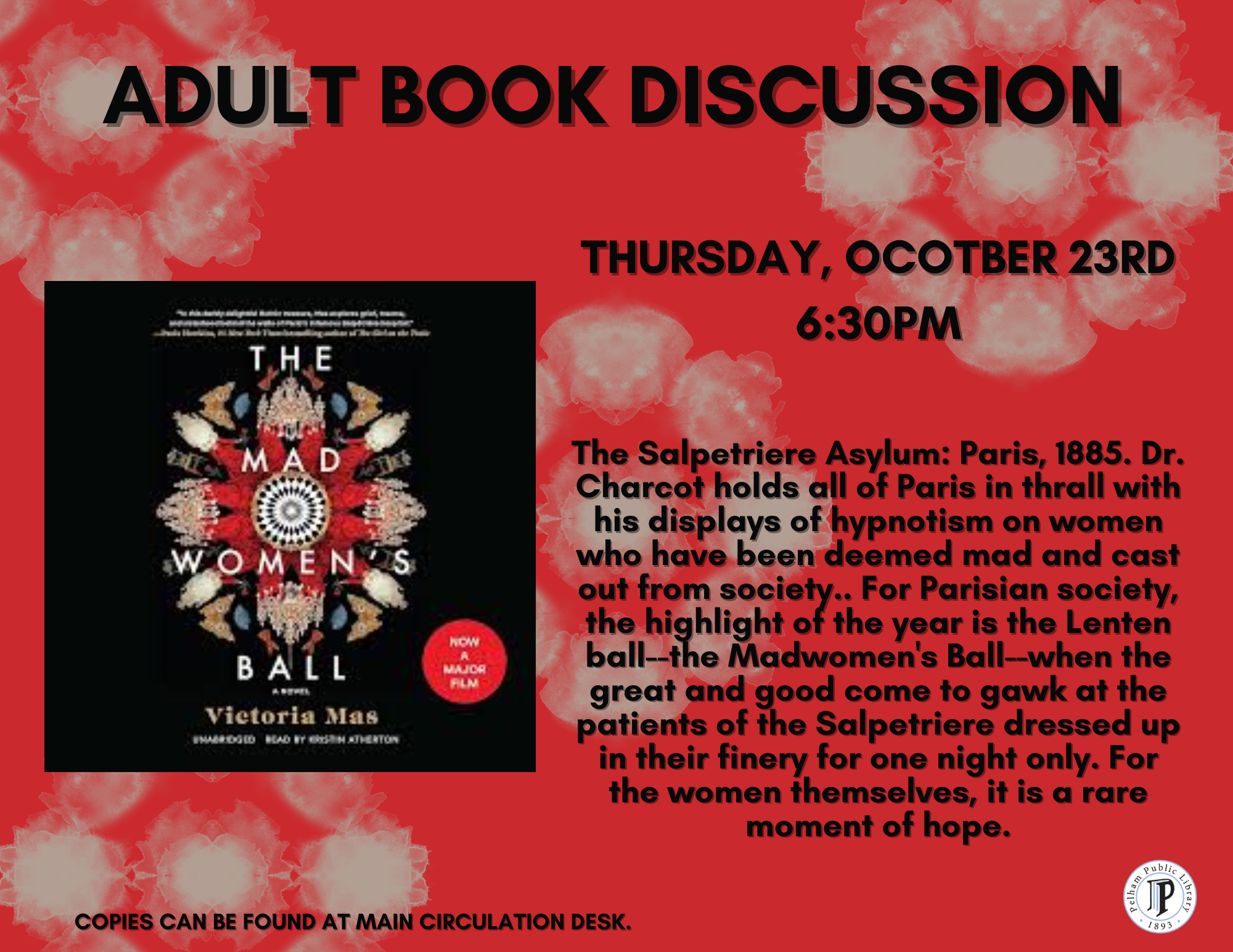 Adult book discussion, Thursday Oct 23rd 6:30pm