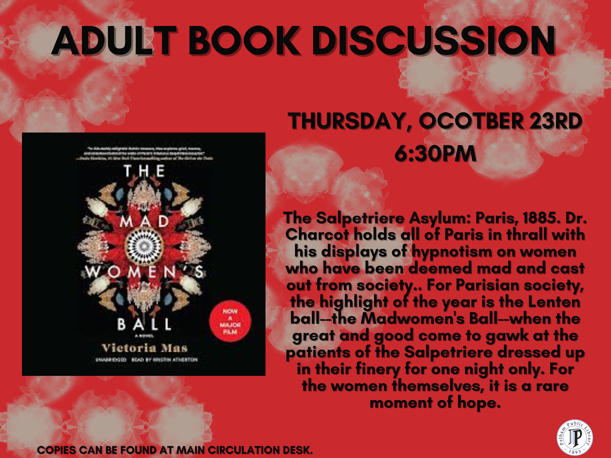 Adult book discussion, Thursday Oct 23rd 6:30pm