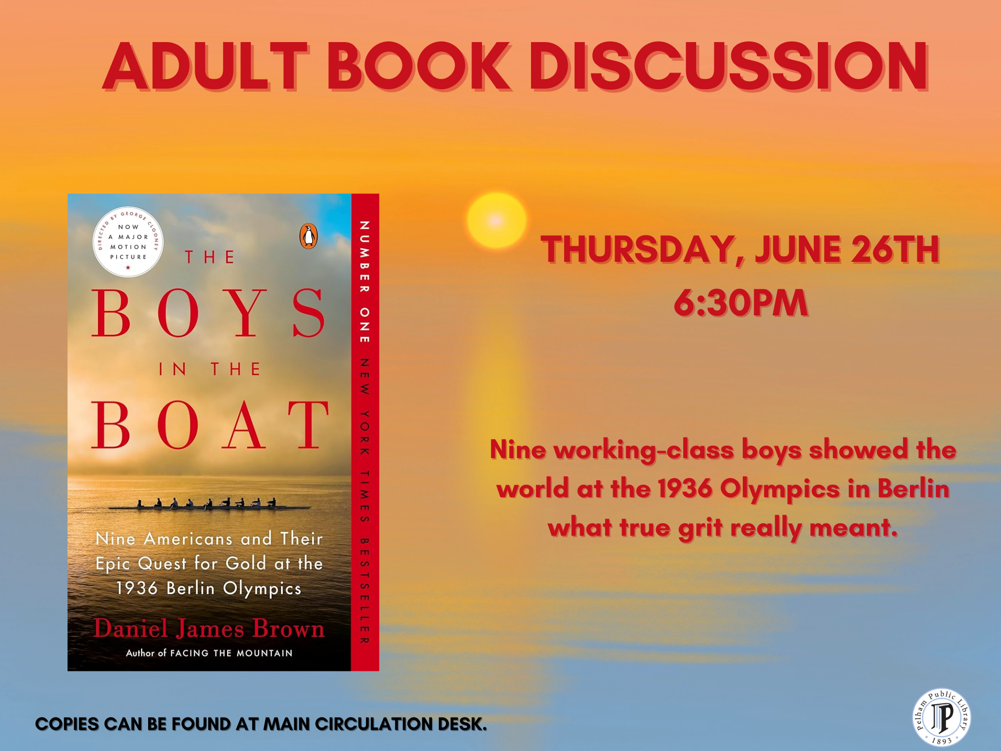 Adult Book discussion, Thurs, June 26th, 6:30pm